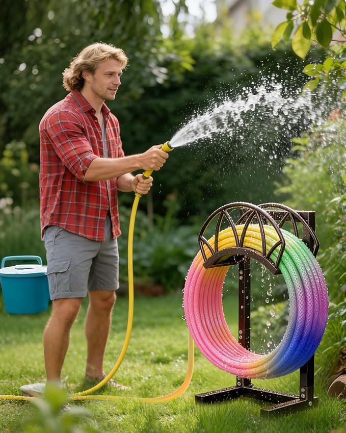 HZE Garden Hose Holder, Freestanding Water Hose Reel Stand for Outside, Heavy Duty Detachable Metal Storage Rack Holds 160 FT for Yard Lawn Farm, Bronze