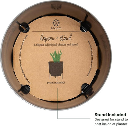 Bloem Hopson Decorative Resin Cachepot with Metal Stand, 10" Indoor and Outdoor Planter with Black Metal Stand, Charcoal