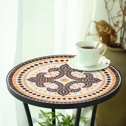 VCUTEKA Outdoor Side Table Mosaic Patio Table Accent Tables Mosaic Tile Top Metal Frame Small End Tables Porch Beach Patio Garden Balcony Tan