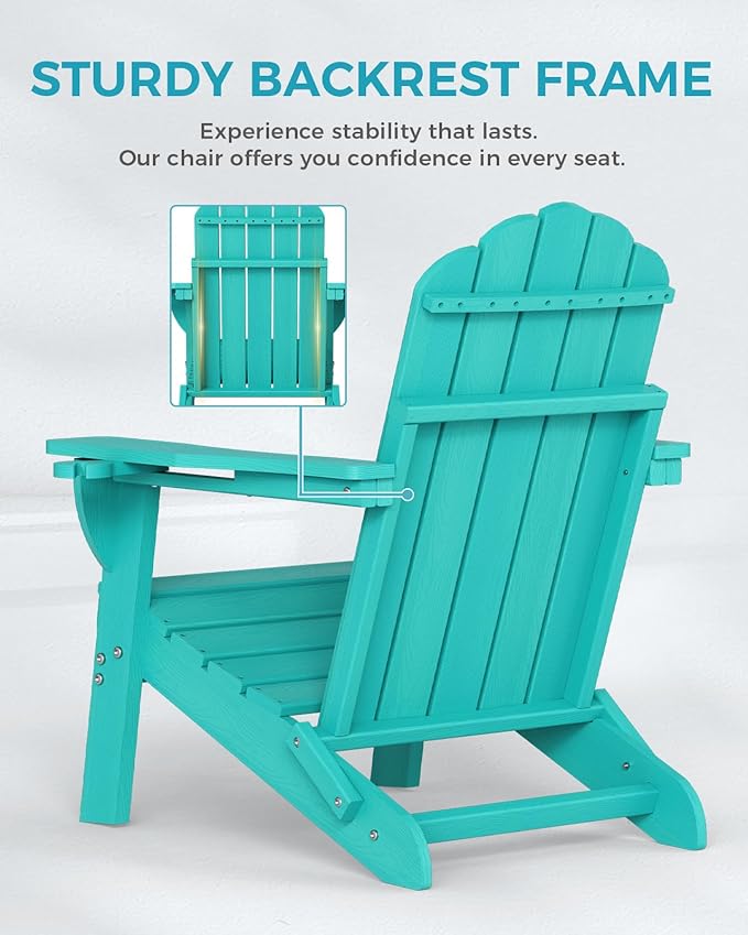 Adirondack Chairs Set of 6, Fire Pit Chairs, Wood Texture Patio Chairs with 2 Cup Holder, Outdoor Lawn Chair, Lakeblue