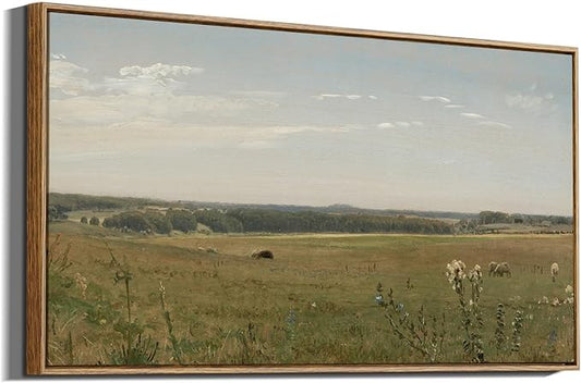 InSimSea Extra Large Framed Vintage Wall Art, Living Room Meadow Farmhouse Decor, Pastoral Field Landscape Canvas Prints, Retro Scenery Long Picture for Bedroom Above of Bed, 20x40inch