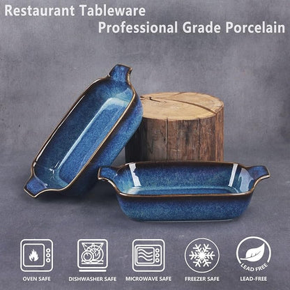 Ceramics Au Gratin baking Dishes Set of 2, Baking Tray Bake ware, 12.3 oz Ramekins, for Pie Pan, Appetizer, Tart, Dessert, Quiche, Oven Small dish, individual dishes, Rectangular 9 Inch