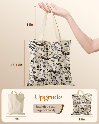 Miss Adola Canvas Tote Bag for Women – Aesthetic Canvas Bag with Zipper Cute Stylish Reusable Shoulder Totes for Shopping Work Daily Vacation, Bianfu Flower
