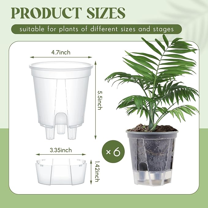 Wonderjune Self Watering Pots for Indoor Plants with Deep Reservoir and High Drainage Holes for Outdoor Plants and Flowers, Bare Root Planter(4.72'',Clear,6 Pcs)