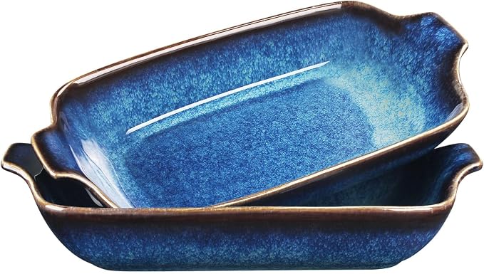 Ceramics Au Gratin baking Dishes Set of 2, Baking Tray Bake ware, 14.4oz Ramekins, for Pie Pan, Appetizer, Tart, Dessert, Quiche, Oven Small dish, individual dishes, Rectangular 9.8 Inch
