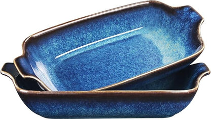 Ceramics Au Gratin baking Dishes Set of 2, Baking Tray Bake ware, 14.4oz Ramekins, for Pie Pan, Appetizer, Tart, Dessert, Quiche, Oven Small dish, individual dishes, Rectangular 9.8 Inch
