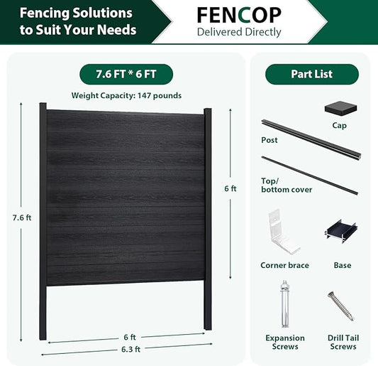72" W x 72" H Outdoor Privacy Fence with Sturdy Alloy Post, Tall Wind Resistant Fence Covering Privacy for Yard Backyard Garden and Swimming Pool(Black,1 Post)