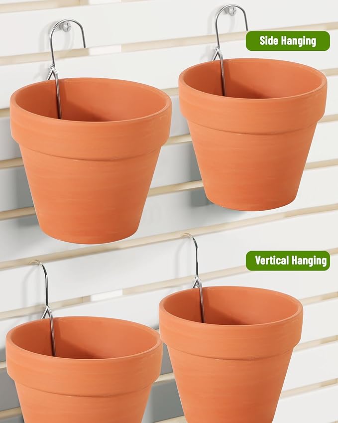 10 Packs Terracotta Pots Hanger Hooks,Sturdy Thick Stainless Steel Plant Hanger,Flower Pot Holders for Clay Pots,Wall and Fence Mounted Plant Hanging Holder for Terra Cotta Pot(Vertical Hang,10Pack)