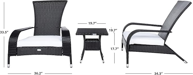 SAFAVIEH Outdoor Collection Edna Black/White Cushion 3-Piece Lounge Set with Table (PAT7719A)