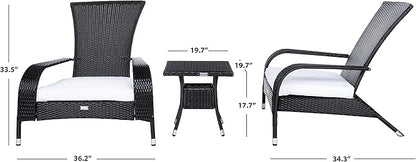 SAFAVIEH Outdoor Collection Edna Black/White Cushion 3-Piece Lounge Set with Table (PAT7719A)
