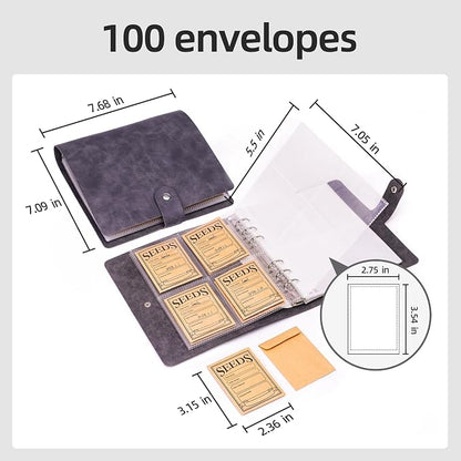 U0U Seed Storage Organizer, 200 Pockets Seed Organizer Binder with 100pcs Sealing Seeds Envelopes Garden Seeds Storage Box,Garden Envelopes for Vegetable (Black)