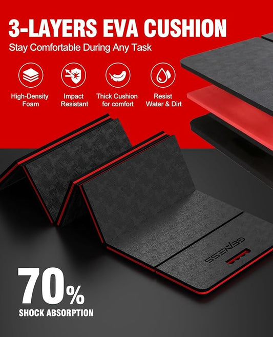 1.1" Foldable Kneeling Pad, Large Supportive Mechanic Mat with Handle & Storage Strap, Extra Thick Comfortable Foam Knee Pad for Gardening, Garage, Workshop Repairing, 47.2"x15.7"