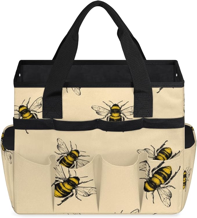 Garden Tool Tote Bag for Women Men Flying Animal Bee Gardening Tool Storage Bags with 10 Pockets Standable Garden Home Tool Kits Organizer for Indoor Outdoor Gardening Gifts