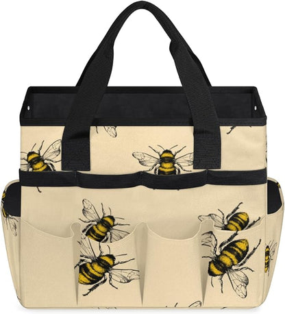 Garden Tool Tote Bag for Women Men Flying Animal Bee Gardening Tool Storage Bags with 10 Pockets Standable Garden Home Tool Kits Organizer for Indoor Outdoor Gardening Gifts