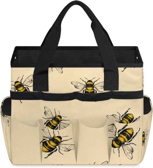 Garden Tool Tote Bag for Women Men Flying Animal Bee Gardening Tool Storage Bags with 10 Pockets Standable Garden Home Tool Kits Organizer for Indoor Outdoor Gardening Gifts