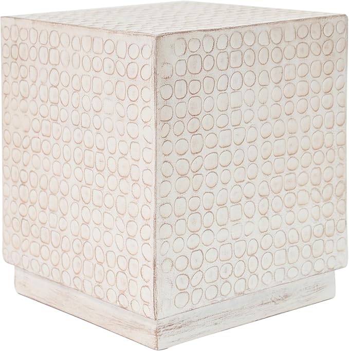 Christopher Knight Home Jeanie Outdoor Side Table Lightweight Concrete, Patio End Table Cube, MGO Fluted Coffee Table for Outside, Garden, Backyard, Poolside Accent Table, White Wash