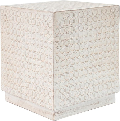 Christopher Knight Home Jeanie Outdoor Side Table Lightweight Concrete, Patio End Table Cube, MGO Fluted Coffee Table for Outside, Garden, Backyard, Poolside Accent Table, White Wash
