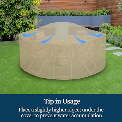 Easy-Going Round Patio Furniture Cover Waterproof Outdoor Dining Table and Chair Cover Anti-UV Outside Sectional Sofa Set Covers (72"DIA x 28"H, Camel)