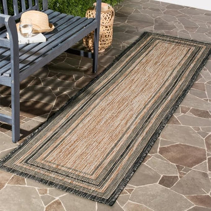 SAFAVIEH Washable Rug Outdoor Courtyard Collection - 2'3" x 16' Runner, Natural & Black, Non-Shedding & Easy Cleaning, Ideal for Patio, Entryway, Mudroom, Hallway, Kitchen (CY8475-37312)