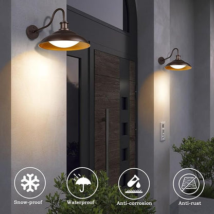 Dusk to Dawn Outdoor LED Barn Lights, 16 Inch Large Farmhouse Exterior Wall Light Fixtures with Adjustable Color Temperature, Modern Bronze Porch Lights Outside for House Garage Doorway