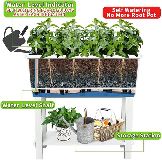 3 Pcs Self Watering Elevated Raised Garden Bed, Large Outdoor Plastic Planter Box Big Flower Plant Pot for Planting Flowers Vegetables and Herbs (3, White)