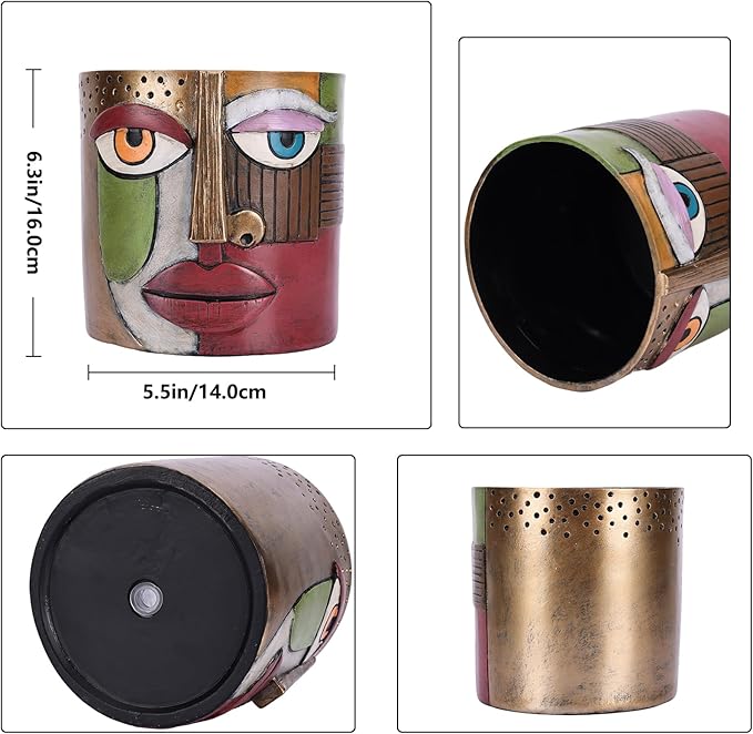 Colorful Face Planters Pots Head with Drainage Resin Large Decorative Plant Pots, Unique Planters for Indoor Plants and Outdoor Patio Flower Pot Funny Garden Succulents Pot