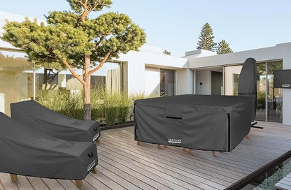 ULTCOVER 600D Tough Canvas Heavy Duty Rectangular Patio Table and Chair Cover - Waterproof Outdoor General Purpose Furniture Covers 111 x 74 inch, Black