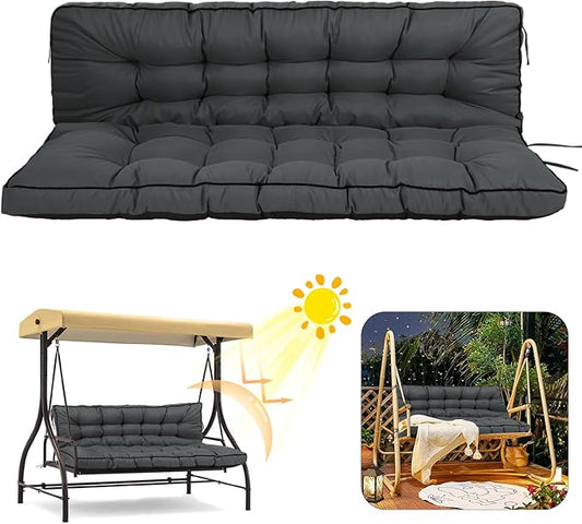 2/3 Seater Swing Replacement Cushion, Waterproof Porch Swing Cushions with Backrest, Thickened Bench Cushions for Outdoor Furniture, for Outdoor Patio Swing (Dark Grey, 63 * 40in)