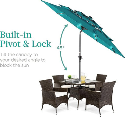 Best Choice Products 10ft 3-Tier Solar Patio Umbrella, Outdoor Market Sun Shade for Backyard, Deck, Poolside w/ 24 LED Lights, Tilt Adjustment, Easy Crank, 8 Ribs - Cerulean