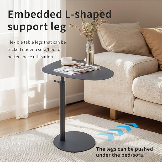C Table End Table,Tray Metal Sofa Side Table, Accent Coffee Table, Waterproof and Anti-Rust Outdoor&Indoor Snack Table (Model A Adjustable, Black)