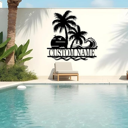 Personalized Beach Metal Signs - Custom Palm Trees, Family Name, Cabin Signs - Beach House, Coastal Decor