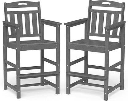 Ciokea Oversized Tall Bar Chairs Set of 2, HDPE Adirondack Outdoor Bar Chairs with Footrest, All-Weather Barstools with High Back for Balcony, Bistro, Porch, Deck, Pool, Backyard, Grey