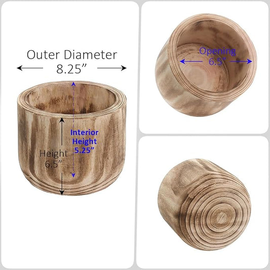 CYS EXCEL 8.25'' Burnt Finish Cylinder Planter Lightweight Natural Wood Cachepot for Indoor Plants, Succulents, Herbs, Home & Office Decor