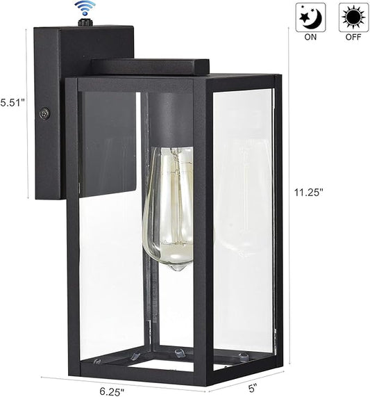 MICSIU 2 Pack Dusk to Dawn Outdoor Lighting, 11 Inch Matte Black Exterior Wall Lantern with Clear Glass, Exterior Wall Lights for House, Porch, Garage, Doorway, Pathway