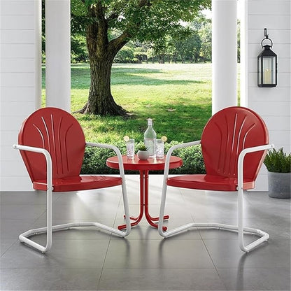 Crosley Furniture Griffith 3-Piece Outdoor Chair and Side Table Set, Retro Metal Bistro Patio Sets for Porch, Red