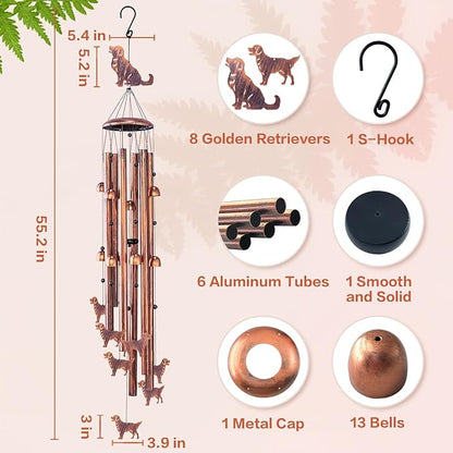 Extra Large Golden Retriever Wind Chimes Outdoor Dog Gifts for Women Mom Men Dad Birthday Gifts Metal WindChimes for Outside/Indoors, Patio, Lawn, Yard, Home Decor, Outdoor Decor, Garden Decorations