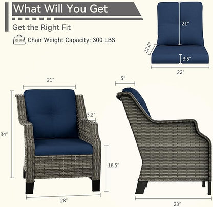 Patio Chairs Set of 2 Rattan Chair Patio Furniture Set with Thick Cushions and All-Weather PE Wicker for Garden, Patio and Porch, Navy