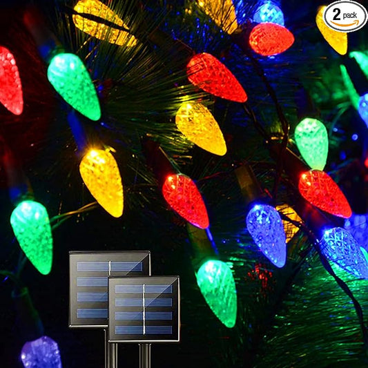Solar String Strawberry Lights Outdoor 2 Pack 200 LED 80Ft Multi-Color Christmas Fairy Lights with 8 Lighting Modes, Waterproof Solar Lights Outdoor for Garden Christmas Wedding Xmas Tree Decoration