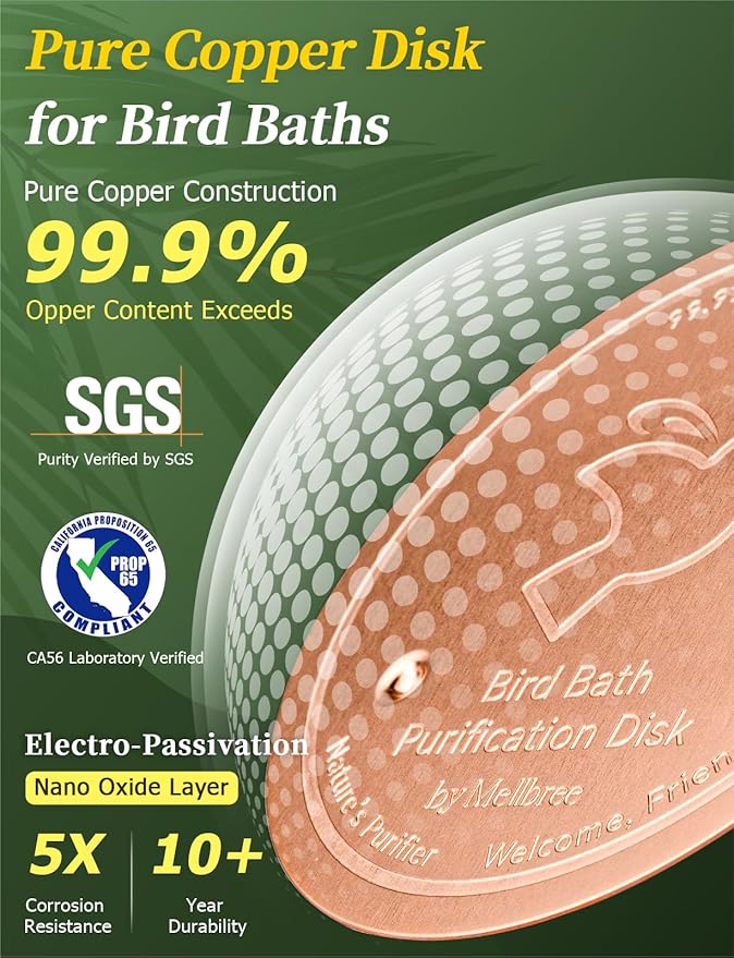 Mellbree Bird Bath Copper Disc & Clean Set, 0.6mm Reinforced 99.99% Pure Copper Cleaning Disk with Cleaning sponges Sandpaper and Microfiber Cloths for Cleaning Bird Baths and Bird Bath Disk