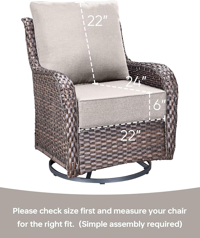 Luxury 22x24/22x25 6-Inch Outdoor Cushions - Water Resistant 1 Set Zippered Patio Chair Back&Seat Cushion for Wicker Dining Rocking Swivel Chairs Loveseat Couch Sectional Sofa - Beige
