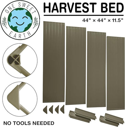 Raised Garden Bed - 4x4 ft Planter Box - Weathered Wood HDPE - No Tools Needed - DIY Kit for Urban Gardening, Flowers, Herbs & Vegetables - Made in The USA