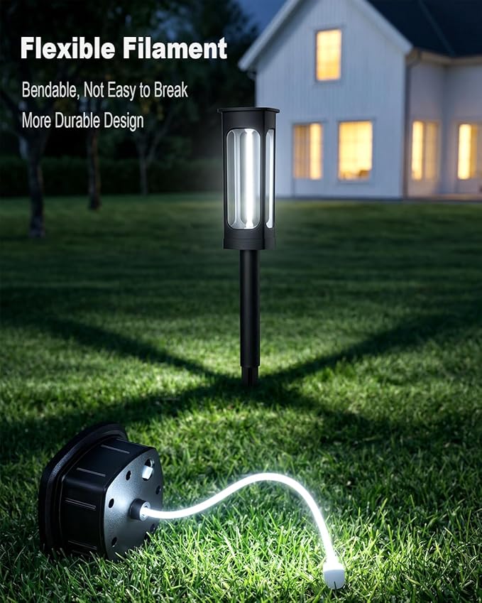 Solar Pathway Lights Outdoor 6 Pack, Upgraded Brighter 6 Inch extended filament Solar Garden Lights, Waterproof Up to 15 Hrs Lighting for Yard Garden Walkway Driveway Landscape Patio Decor （White）