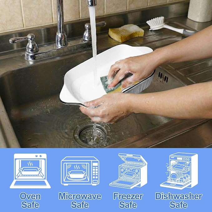 IJRPLM Small Baking Dishes Set of 4, 34 Oz Ceramic Baking Dish, Rectangular Ceramic Casserole Dishes with Handle, White Porcelain Bakeware for Cakes,Desserts, Oven Safe & Microwave Safe, 8.1x5.7x2''