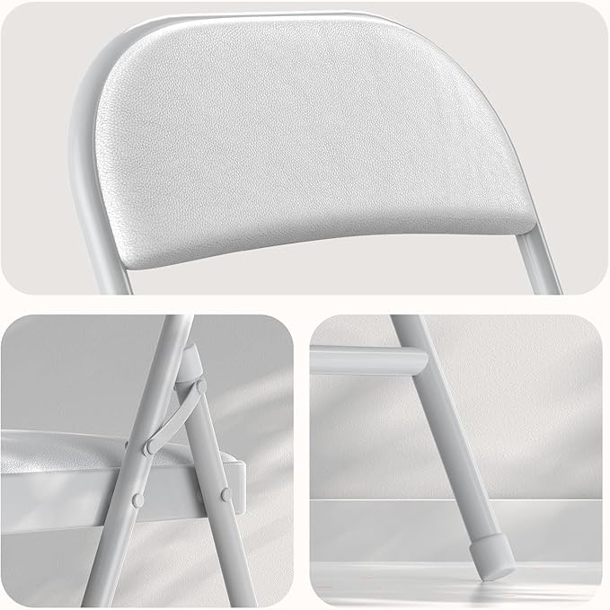 Nazhura 4 Pack Folding Chairs with Padded Vinyl Cushion Chairs with Comfortable Cushion and Durable Steel Frame for Home and Office, for Indoor and Outdoor Events (White, Vinyl)