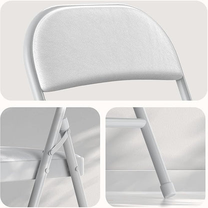 Nazhura 4 Pack Folding Chairs with Padded Vinyl Cushion Chairs with Comfortable Cushion and Durable Steel Frame for Home and Office, for Indoor and Outdoor Events (White, Vinyl)