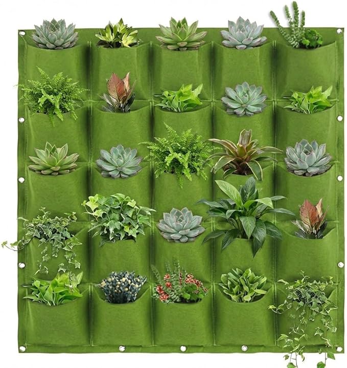 WFIST Vertical Hanging Planter Bag, Breathable Felt Wall Garden Planter with Metal Grommets, Indoor/Outdoor Space-Saving Herb & Flower Growing Pouch (25-Pocket)