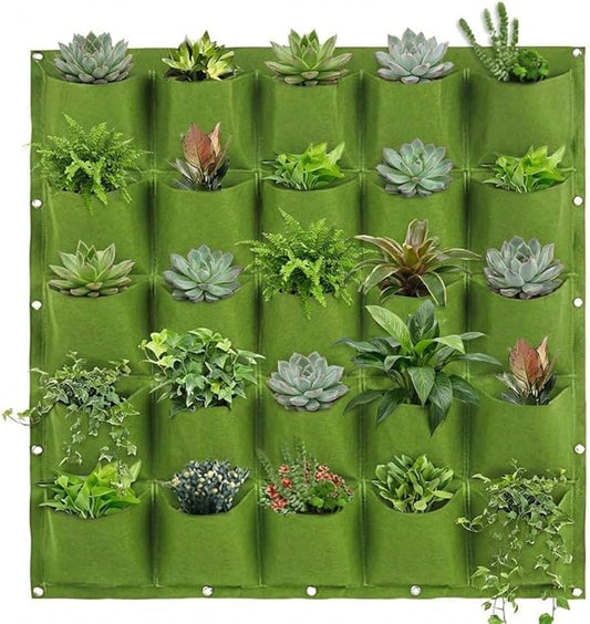 WFIST Vertical Hanging Planter Bag, Breathable Felt Wall Garden Planter with Metal Grommets, Indoor/Outdoor Space-Saving Herb & Flower Growing Pouch (25-Pocket)