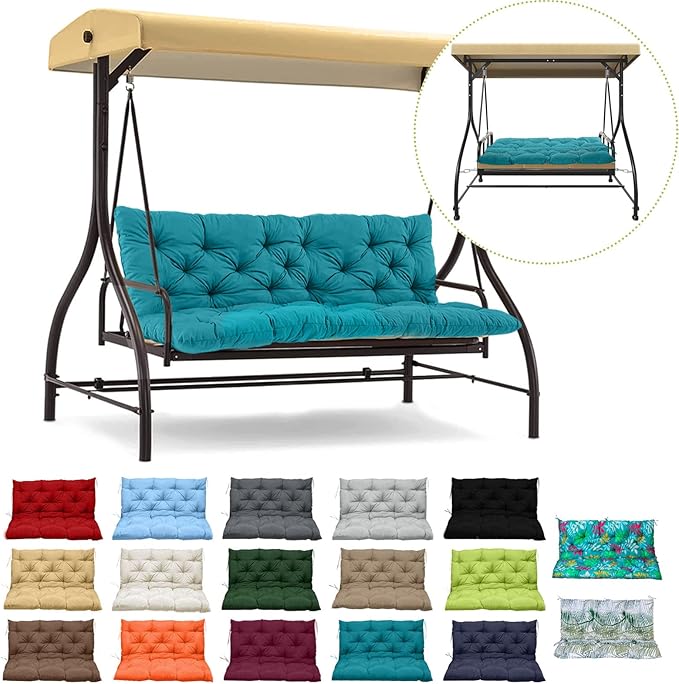 Swing Replacement Cushions with Backrest, 2 or 3 Seater Waterproof Non-Slip Overstuffed Swing Pad, Indoor/Outdoor Bench Cushion for Porch Chair Swing Garden Furniture(Lake Blue 40 * 40 in)