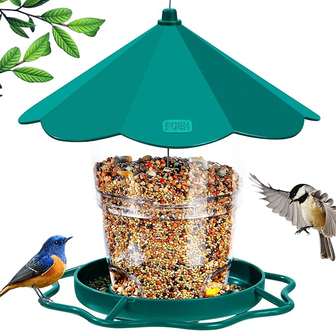 Hanizi Wild Bird Feeders for Outside, Hanging Bird Feeder Squirrel Proof, Outdoor Birds Feeders Wild Bird Seed, Garden Yard Decoration (Green)