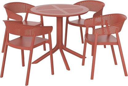 Costaelm Dining Table Set for 4, HDPE Patio Round Dining Table and Stackable Chair, Kitchen & Dining Room Sets All Weather for Backyard Porch Poolside, Red